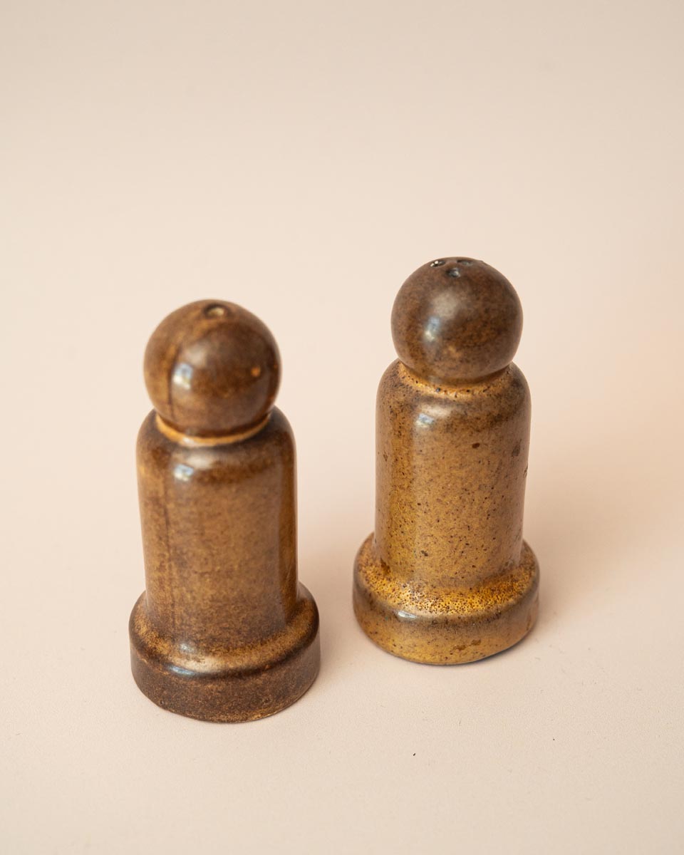 Retro bruin peper en zoutstel Waku West Germany keramiek