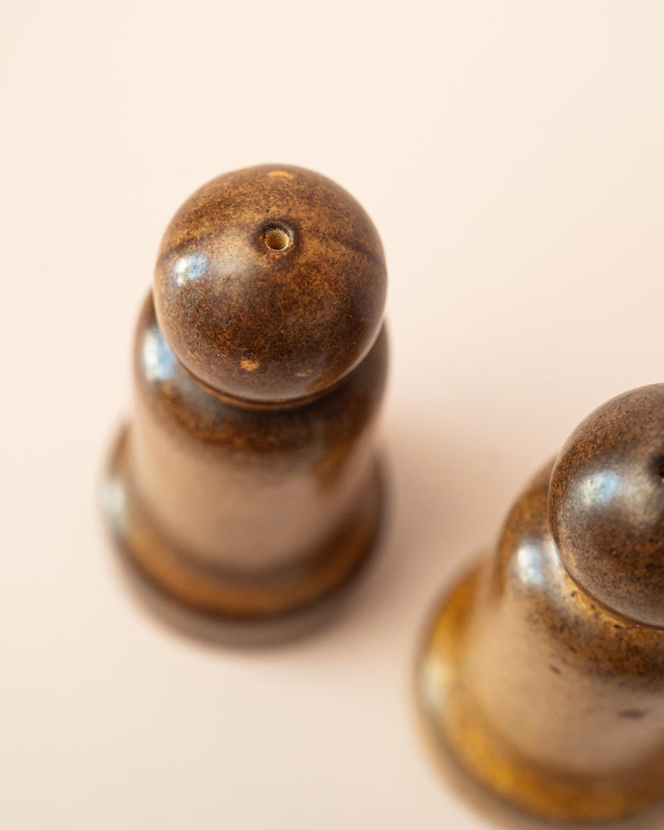 Retro bruin peper en zoutstel Waku West Germany keramiek