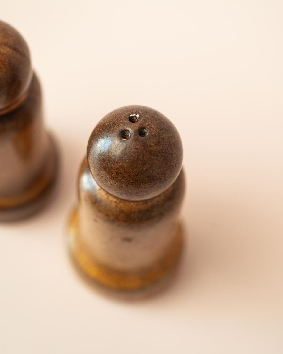 Retro bruin peper en zoutstel Waku West Germany keramiek