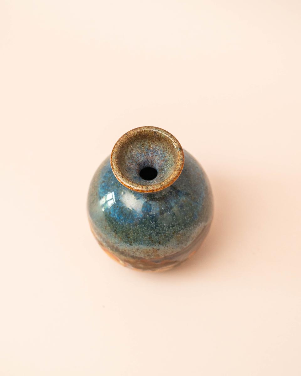 Dripglaze vaasje blauw bruin van Canterbury Pottery