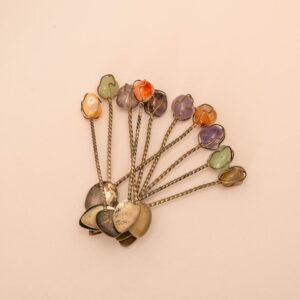 Set van 10 zilverkleurige theelepeltjes met gekleurde stenen