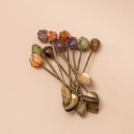 Set van 10 zilverkleurige theelepeltjes met gekleurde stenen