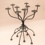 Vintage metalen kandelaar met 9 pinhouders voor stompkaarsen