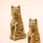 Set van 2 messing katten beeldjes vintage