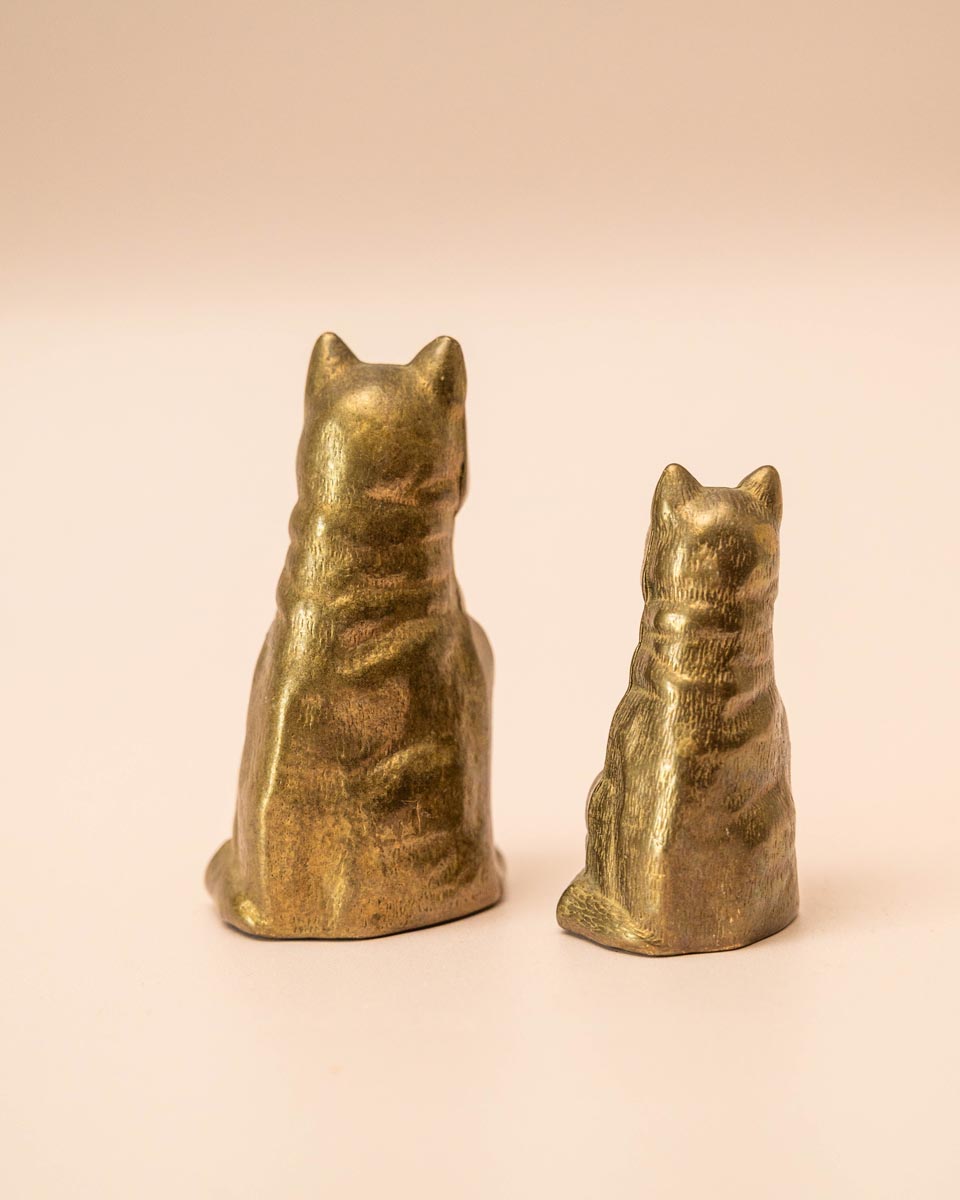 Set van 2 messing katten beeldjes vintage