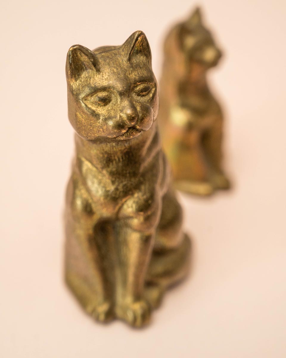Set van 2 messing katten beeldjes vintage