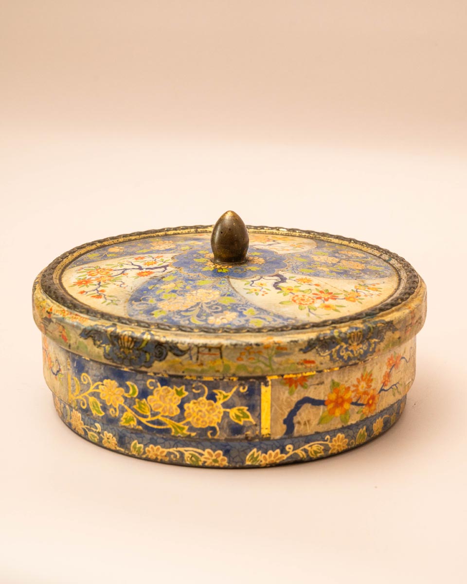 Albert Heijn koektrommel blauw met bloemen 1966