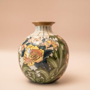 Handgeschilderde vaas met bloemen uit Italië, gesigneerd G. Fieravino