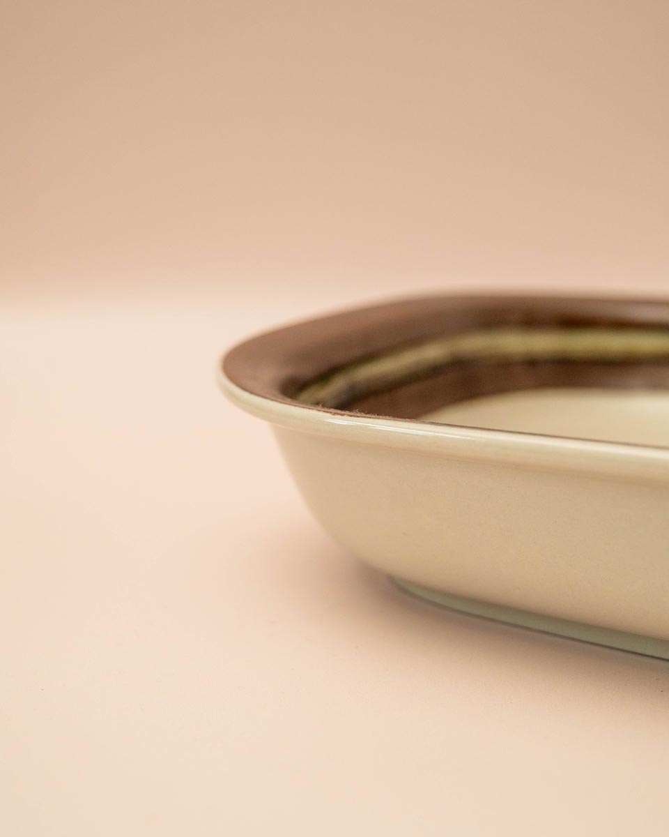 Hoge vintage bruin-groene keramische schaal van Arabia Karelia