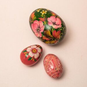 Set van 3 decoratieve houten eieren, bloemversiering