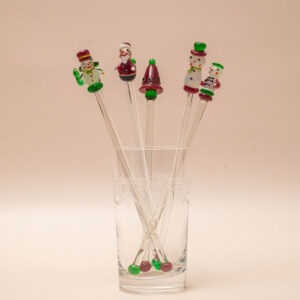 Set van 5 glazen cocktailroerstaafjes met kerstdecor