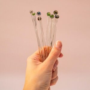 Set van 9 handgemaakte glazen cocktail roerstaafjes