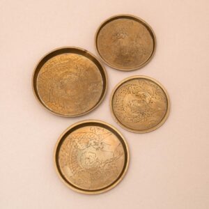 Set van 4 bronzen Chinese schaaltjes met gegraveerde draken