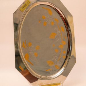 Rvs dienblad van Elegant Oro met verguld bloemmotief